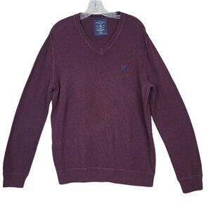 American‎ Eagle V-Neck Sweater Men M Purple Cotton Knit Pullover Classic Fit